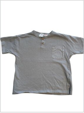 Zara Kids Short-Sleeve Henley Button Pocket Shirt - Gray